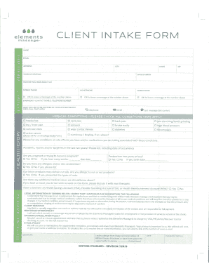 Client Intake Form for Massage Therapy