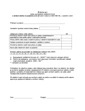 Czech Republic Self-Employed Insurance Premium Reduction Request