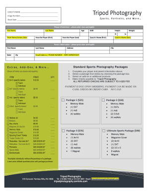Sports Photography Order Form