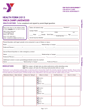 YMCA Camp Lakewood Health Form