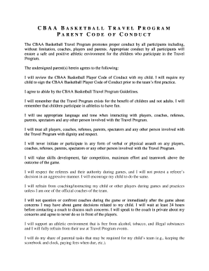 CBAA Basketball Travel Program Parent Code of Conduct