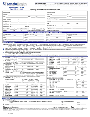 Oncology Infusion & Intravesical Referral Form