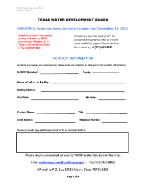 Texas Industrial Water Use Survey Form