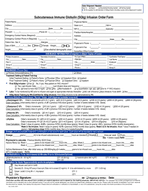 Subcutaneous Immune Globulin (SQIg) Infusion Order Form