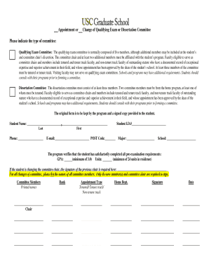 Appointment or Change of Qualifying Exam or Dissertation Committee