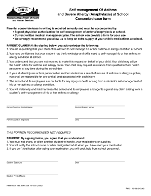 Nebraska Asthma and Anaphylaxis Self-Management Consent Form