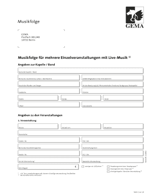 Musikfolge für mehrere Einzelveranstaltungen mit Live-Musik