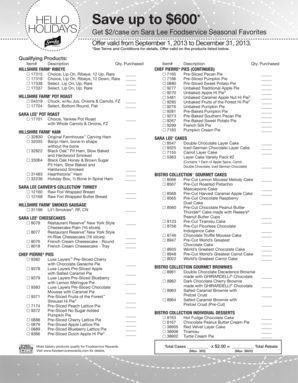 Sara Lee Foodservice Holiday Rebate Form