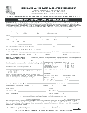 Student Medical Liability Release Form