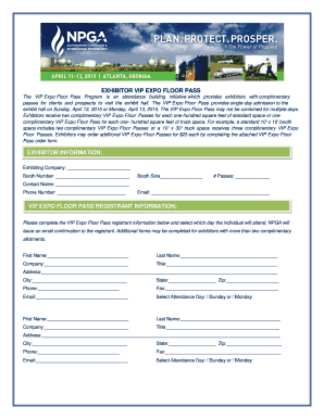 VIP Expo Floor Pass Registration Form