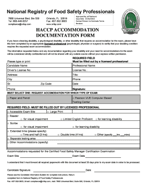HACCP Accommodation Documentation Form