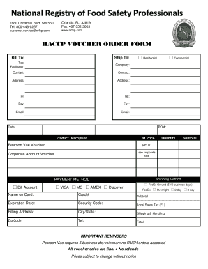 HACCP Voucher Order Form