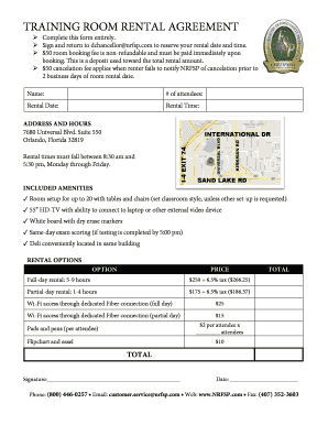 TRAINING ROOM RENTAL AGREEMENT - bnrfspcomb