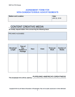 NAB Form PB-18 Issues Agreement