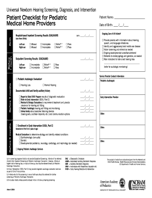 Universal Newborn Hearing Screening Checklist