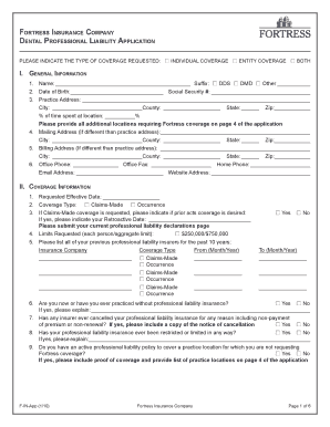 Dental Professional Liability Application