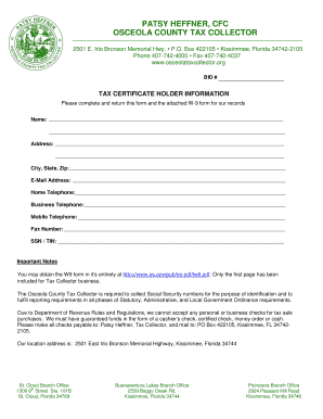 Osceola County Tax Certificate Holder Information Form