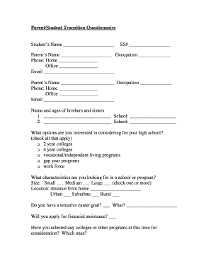 Parent/Student Transition Questionnaire