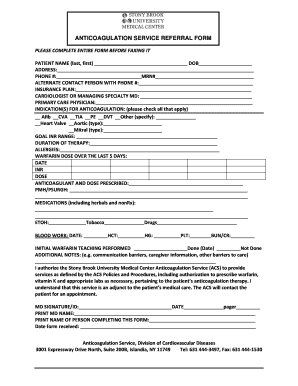 Anticoagulation Service Referral Form