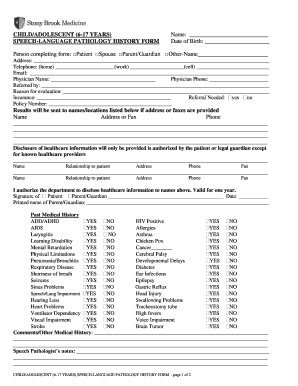 Child Adolescent Speech-Language Pathology History Form