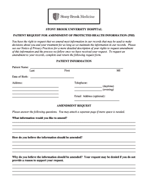 Patient Request for Amendment of Protected Health Information