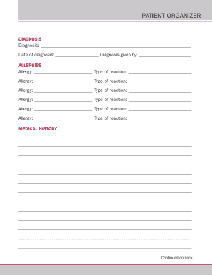 Patient Organizer Form