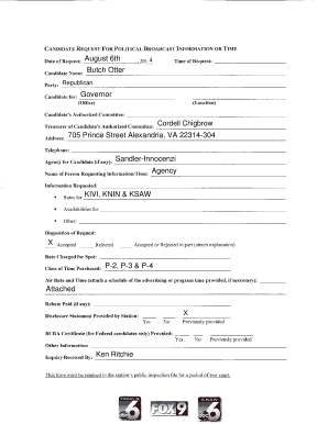 Candidate Request for Political Broadcast Information or Time