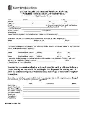 Pediatric Cochlear Implant History Form