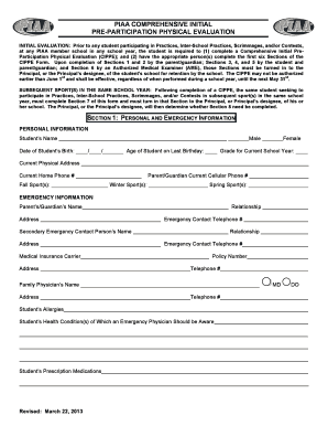PIAA Comprehensive Initial Pre-Participation Physical Evaluation