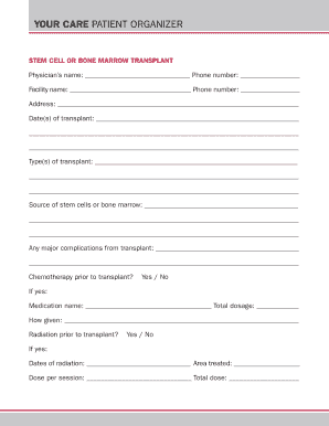 Stem Cell or Bone Marrow Transplant Patient Organizer