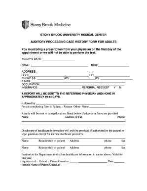 Auditory Processing Case History Form for Adults