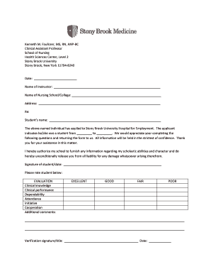 Nursing Student Employment Verification Form