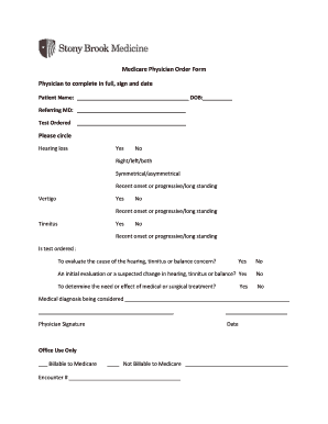 Medicare Physician Order Form