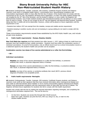 Stony Brook University Health History Immunization Form