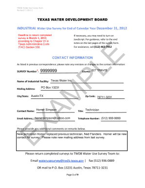 Texas Industrial Water Use Survey Form