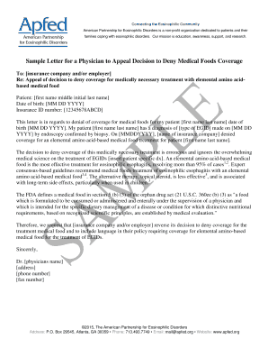 Sample Letter for Physician to Appeal Medical Foods Coverage