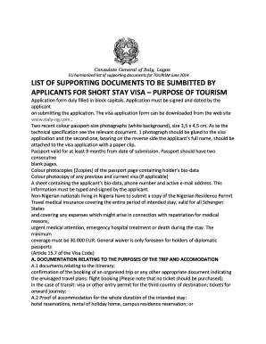 Italy Schengen Tourist Visa Application Form