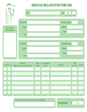 Dressage Ireland Entry Form 2016