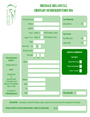 Dressage Ireland Ordinary Membership Form