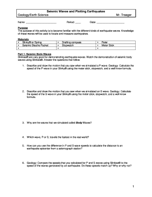 Seismic Waves and Plotting Earthquakes Worksheet