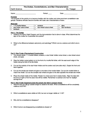 Zodiac and Constellations Activity Worksheet