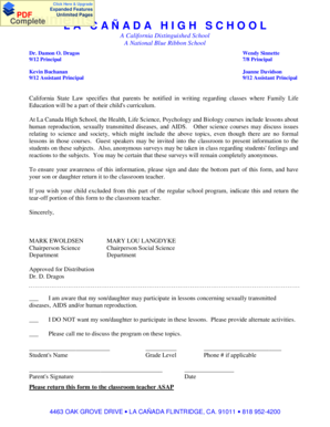 California Family Life Education Notification Form