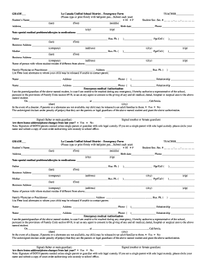 La Canada Unified School District Emergency Form