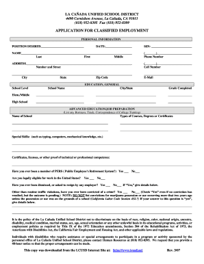 La Cañada Unified School District Classified Employment Application