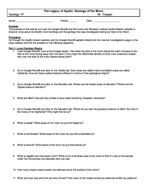 Geology of the Moon Worksheet