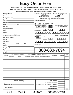 Mann Lake Order Form