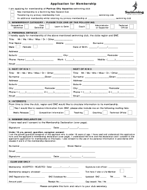 Swimming Club Membership Application