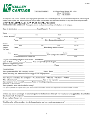 Drivers Application for Employment