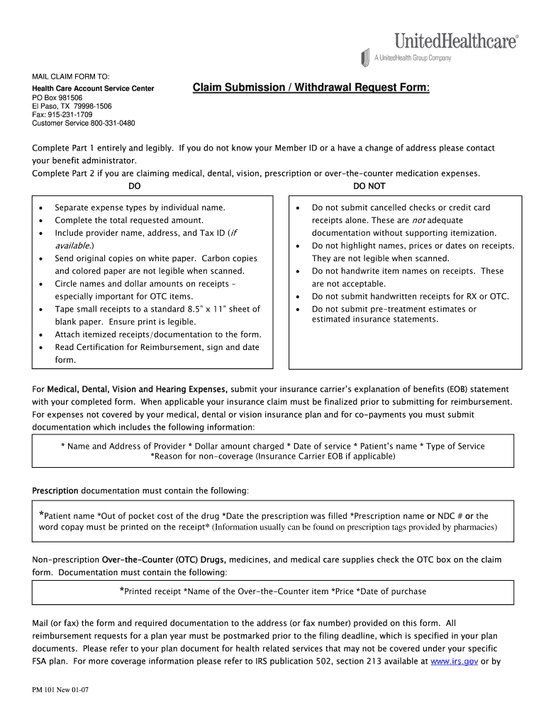 unitedhealthcare claim withdrawal form Preview on Page 1