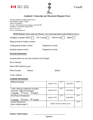 Academic Transcript and Document Request Form